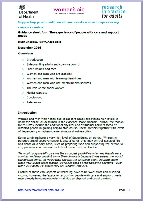 Guidance sheet four: The experience of people wih care and support needs