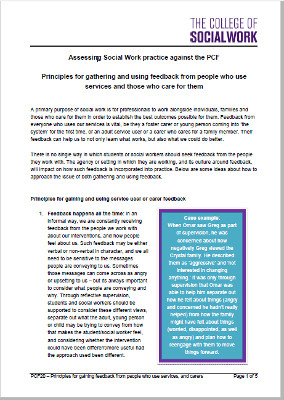 Assessing Social Work practice against the PCF: Principles for gathering and using feedback from people who use services and those who care for them